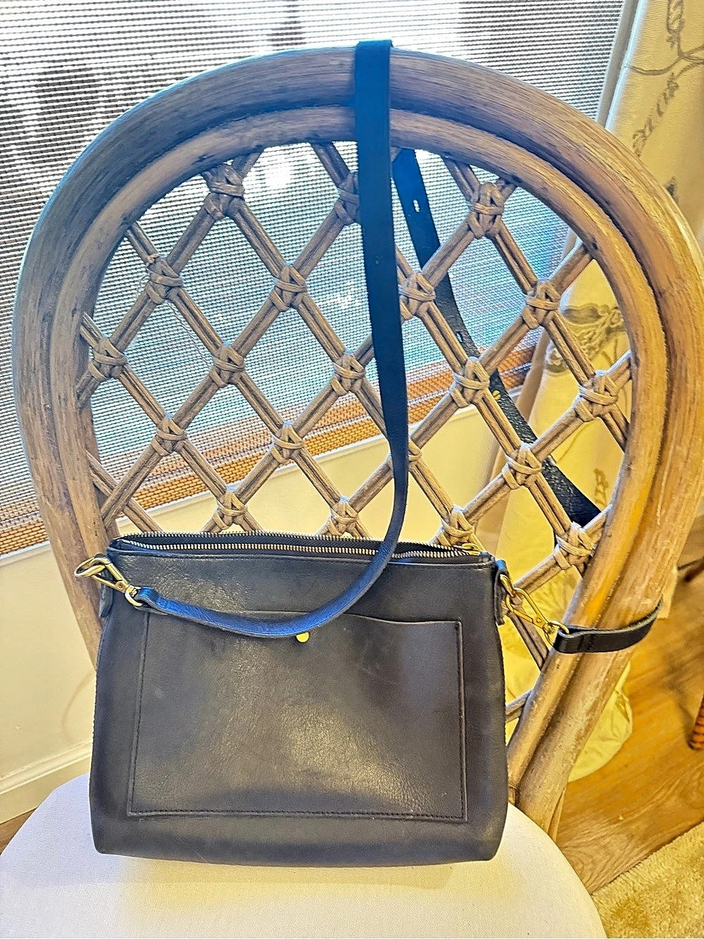 Madewell The Zip-Top Transport Crossbody Black Leather Crossbody Bag